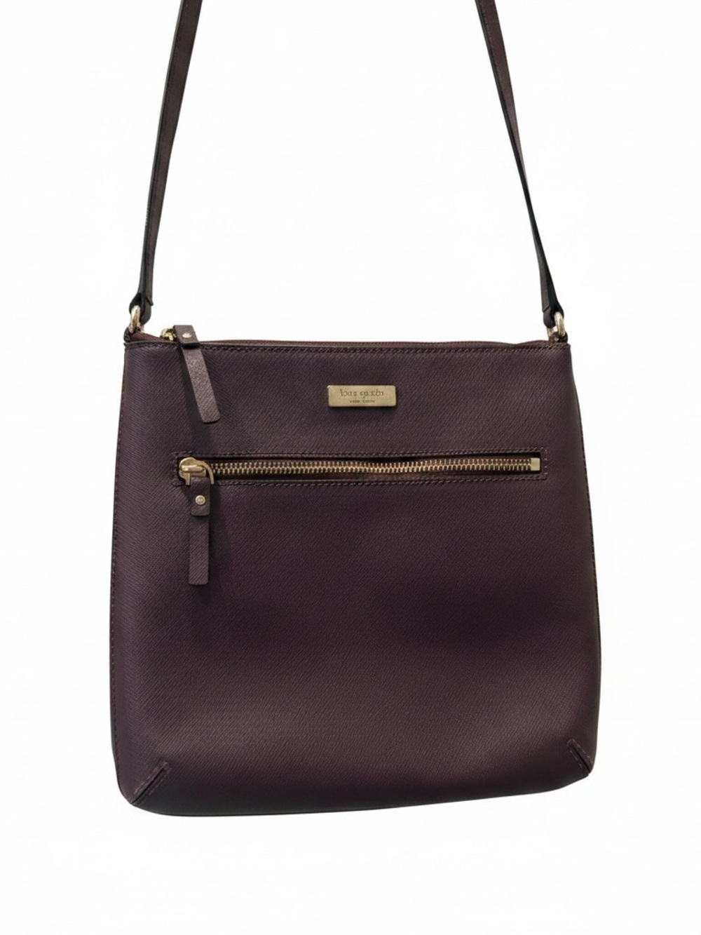 kate spade laurel way Leather Crossbody in plum with Gold Hardware
